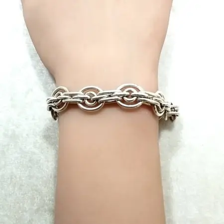 Sterling Silver Bullseye 8" Toggle Clasp Bracelet 36.8 Gram Signed Mexico M-400