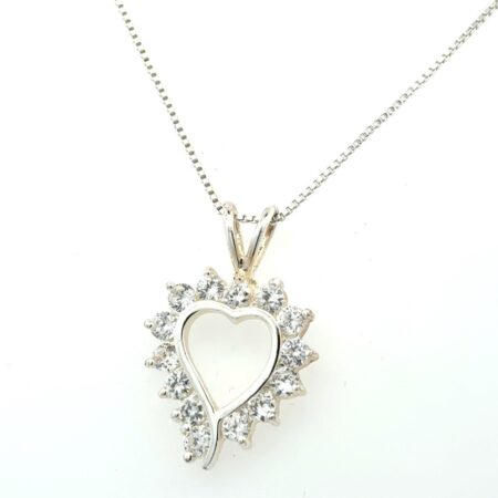20” .925 Sterling Silver CZ Open Heart Pendant, Box Chain, 5.9g