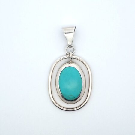 Sterling Silver Large Oval-shaped Turquoise Pendant 21.5 Grams
