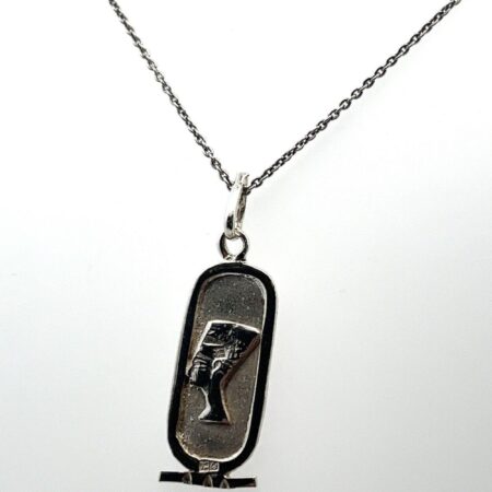 925 Sterling Silver Nefertiti Pendant on 20” Italy 925 SS Cable Chain