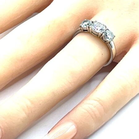 Sterling Silver Three Stone Cubic Zirconia Wedding Band - Size 7