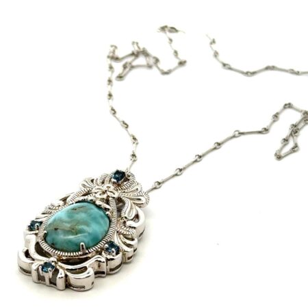 20” 925 Sterling Natural Laramar & London Topaz Pendant Bar Chain Necklace 18.2g
