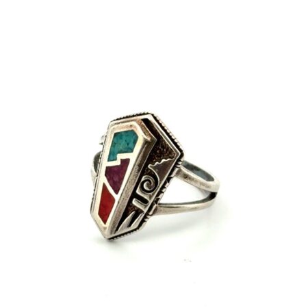 Size: 9 Southwestern 925 Sterling Silver Turquoise Inlay Shield Ring 6.6g