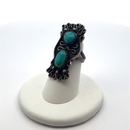 Vintage 925 Sterling Silver Navajo Native American Oval Turquoise Ring Size: 5.5