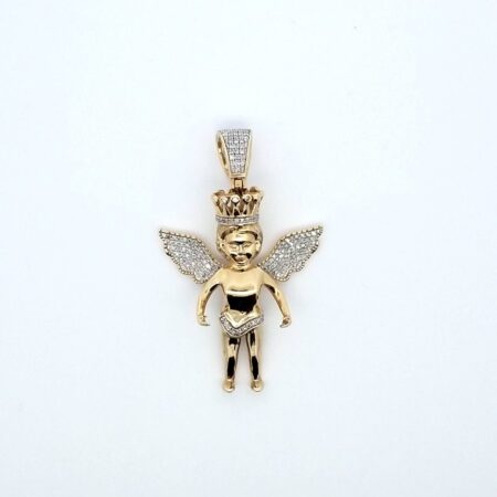 10K Yellow Gold Angel with Micro Pave Round Diamonds 7.5 Grams