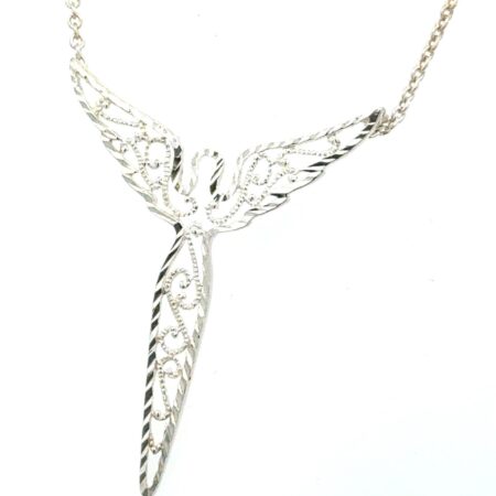 18” .925 Sterling Silver Diamond Cut Filigree Impressionist Angel Necklace, 3.3g