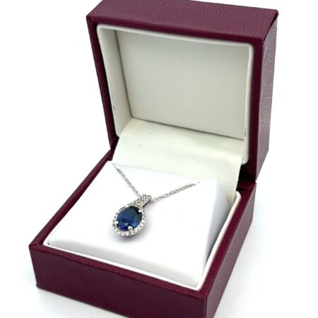 925 Sterling Silver 18” Chain & 925 SS Lab-Created Blue & White Sapphire Pendant