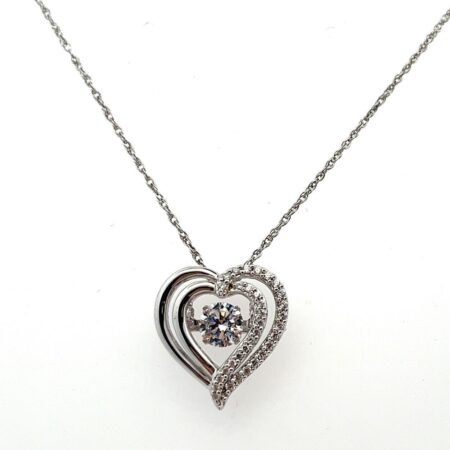 Diamonart Dancing Cubic Zirconia 925 Sterling Silver Heart Pendant 18” Necklace