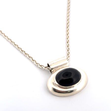 24” Danecraft 925 Sterling Silver Oval Black Onyx Pendant Necklace 31.9g