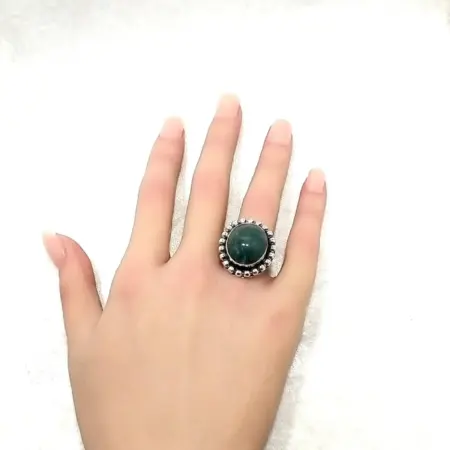 Sterling Silver with Round Moss-Agate Ring 10.1 Grams Size-7