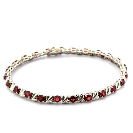 7.5” - 925 Sterling Silver Round Garnet Tennis-Style Bracelet 15.1g