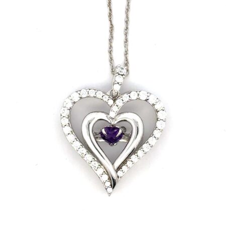 18” .925 Sterling Silver Amethyst Dancing Heart Pendant Necklace, 5.9g
