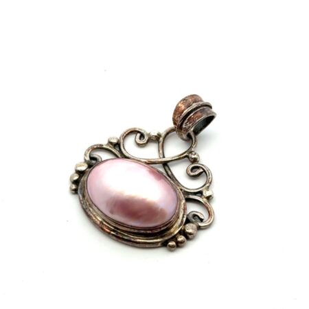 CM 925 Sterling Silver Oval Pink Mabe Pearl Swirl Pendant 6.2g