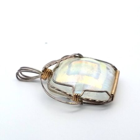 Dichroic Glass, Sterling Silver Wire Pendant 12.0 Grams