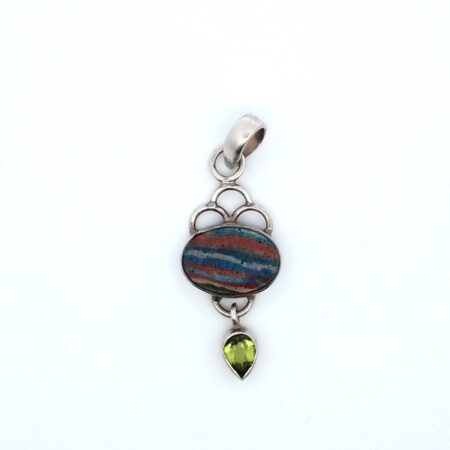 Sterling Silver Rainbow Calsilica Green Tourmaline Pendant - 3.9g