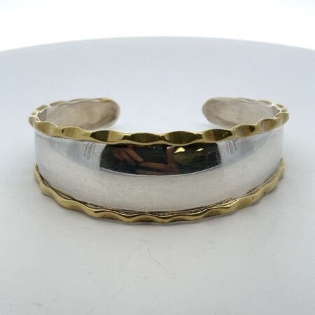 Vintage CII Mexico 925 Sterling Silver & Brass Trim Cuff Bracelet 20.4 Grams