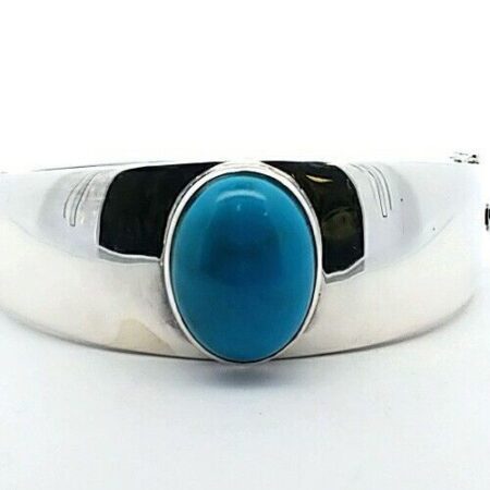 925 Sterling Silver Large Oval Turquoise Hinged Cuff/ Bangle Bracelet 41.5 Grams
