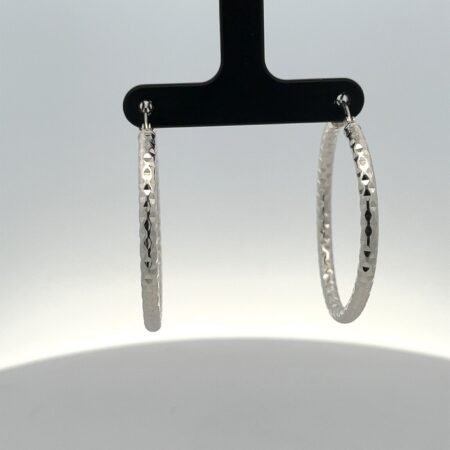 RL Sterling Silver Diamond Cut Medium Hoop Earrings - 5.9 Grams