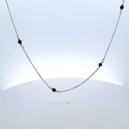 Sterling Silver 6 Garnet Beads 17 Inch Necklace 3.6 Grams