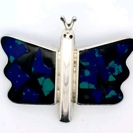 Vintage Sterling Silver Azurite Mosaic Butterfly Brooch/Pin 17.3 Grams