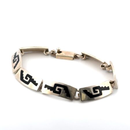 8” Taxco Mexico 925 Sterling Silver Enamel Panel Bracelet 32.7g