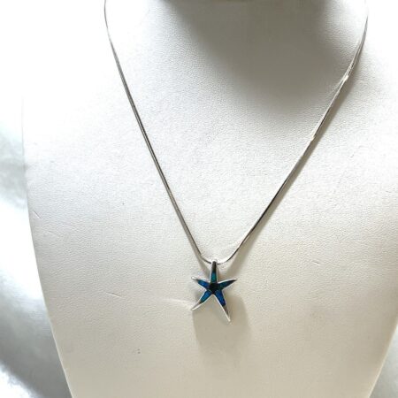 16" Sterling Silver Box Chain with Blue Fire Opal and Sterling Starfish Charm