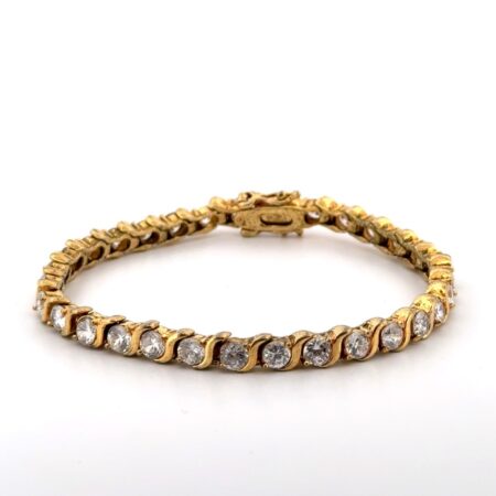 6.75” Gold Vermeil 925 Sterling Silver Cubic Zirconia Tennis Bracelet 18.3g