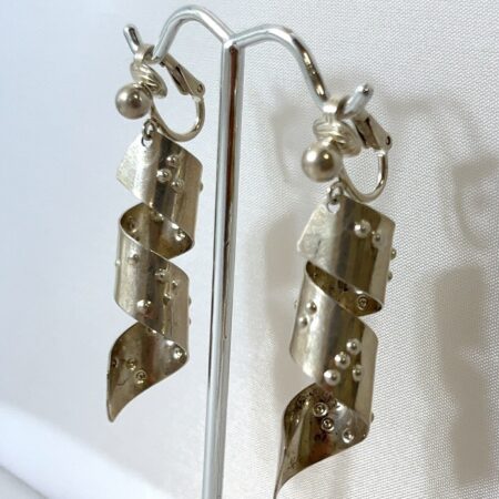 Vintage 925 Sterling Silver Spiral Dot Earrings - Clip On - 8.0g