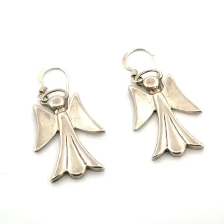 925 Sterling Silver Simple Angel Dangle Earrings Hook Clasp 5.3g