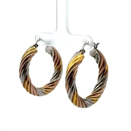 Vintage Large Sterling Silver Tri Color Gold, Copper, Silver Twisted Earrings