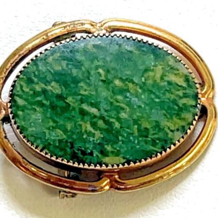 Catamore Gold Filled Green Oval Shape Jasper Brooch/Pin 6.0 Grams