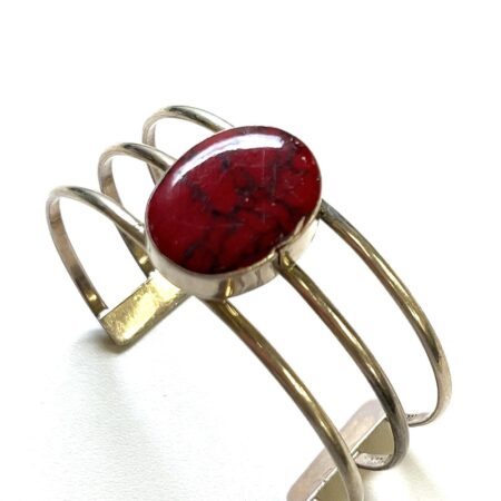 6” Taxco Mexico 925 Sterling Silver Red Jasper Cuff Bracelet 23.7g