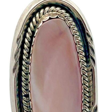 925 Sterling Silver Pink Mussel Shell Navajo Large Oblong Pendant 10.4 Grams
