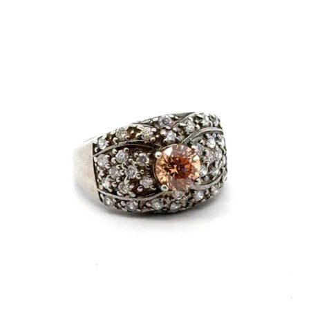 925 Sterling Silver Hessonite Garnet & CZ Cocktail Ring, Sise-7.5, 6.8g