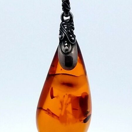 925 Sterling Silver And Amber TearDrop Pendant 7.3 Grams