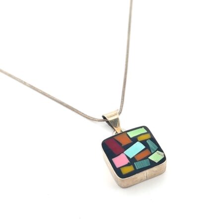 16” Taxco Mexico 925 Sterling Silver Modernist Multi-Stone Pendant Necklace 16g
