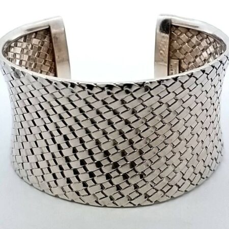 Suarti Bali BA Indonesia Sterling Silver Wide Basket Weave 8" Cuff Bracelet