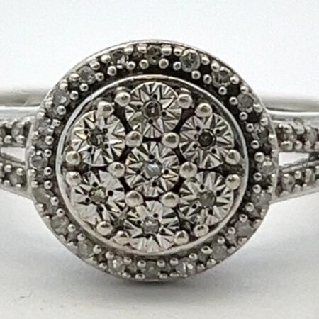 925 Sterling Silver Diamond Round Halo Ring 2.5 Grams Size-7 Marked SK9