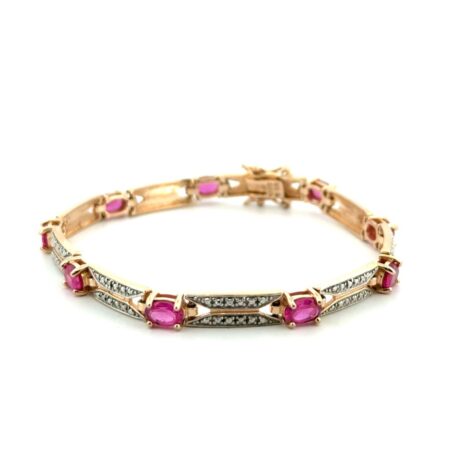 7” Ross Simons 925 Sterling Silver Gold Vermeil Lab-Ruby Tennis Bracelet 11.7g