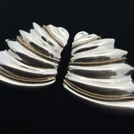 925 Sterling Silver Metalex Mexico Two-Tone Clip-On Earrings, 25.0g