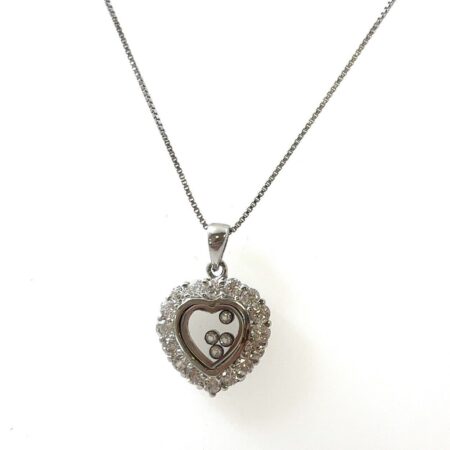 18” 925 Sterling Silver Box Chain Necklace w/ CZ Floating Crystals Heart Pendant