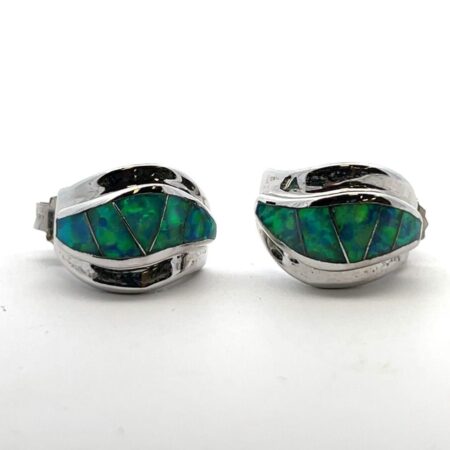925 Sterling Silver & Simulated Opal Inlay Stud Earrings - 5.8 Grams