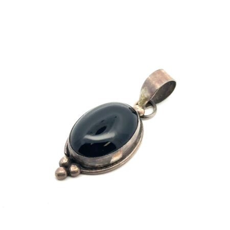 .925 Sterling Silver Oval Black Onyx Pendant, 4.9g