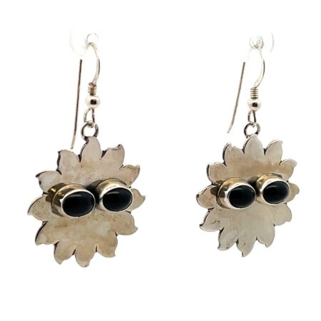 J. Linkin .925 Sterling Silver Onyx Eye Sun Dangle Earrings 7.7g