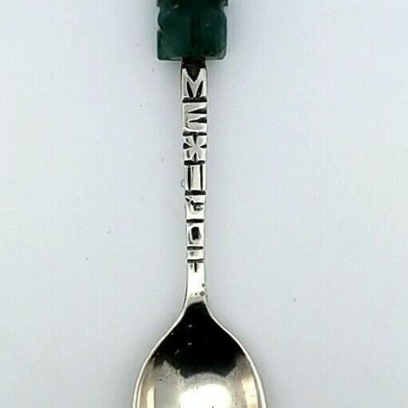 Vintage 925 Sterling Silver Spoon With Jade Stone Carved Handle 17.7 Grams