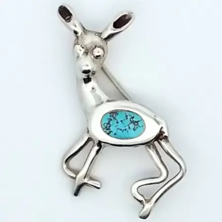 Vintage Southwestern Sterling Silver Deer Turquoise Pin/Brooch 4.8 Grams