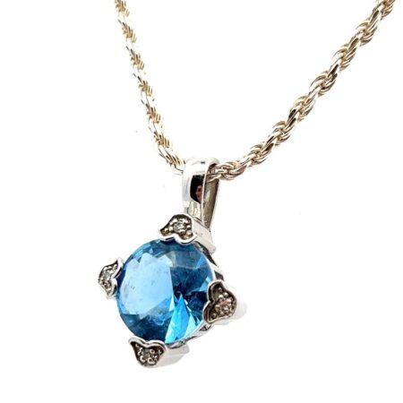 18” 925 Sterling Silver Rope Chain Necklace w/ Ice Blue Crystal Pendant 13.2g