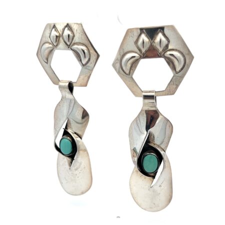 Vintage PTG Phillip Guero 925 Sterling Silver Turquoise Dangle Earrings 14.2g