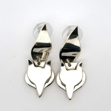 .925 Sterling Silver Fox Dangle Earrings, 15.6g