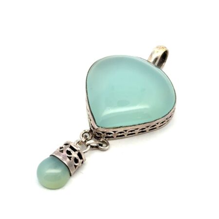 .925 Sterling Silver Aqua Chalcedony Filigree Pendant, 16.2g
